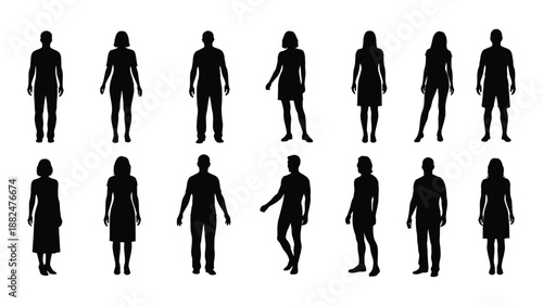 Silhouettes of various figures isolated on white background, Vector