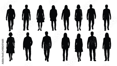 Collection of silhouetted figures isolated on white background, Vector