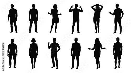 Collection of silhouetted human figures isolated on white background, Vector