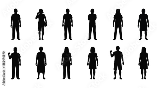 Silhouettes of various people isolated on white background, Vector