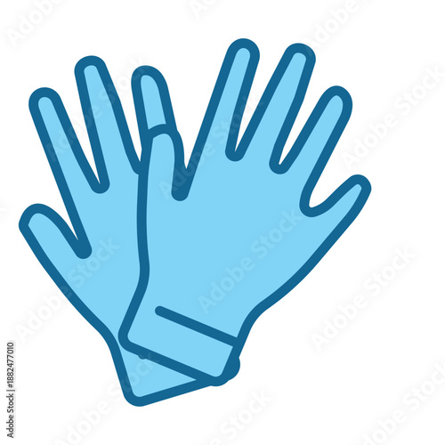 Pair of blue outline medical gloves suitable for healthcare related graphics, medical presentations, educational materials, and healthcare websites.