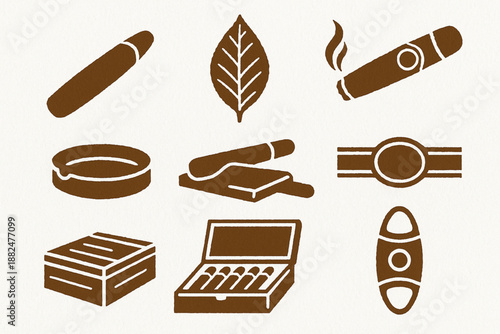 Cuban Cigar Culture Icon Set Vector Illustration