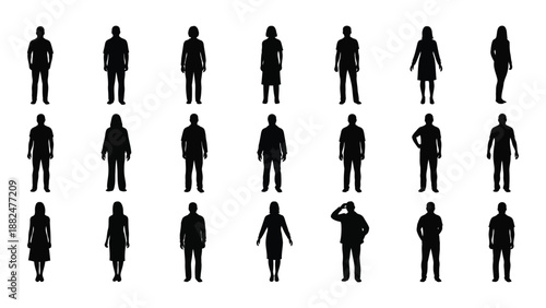Collection of silhouetted human figures isolated on white background, Vector