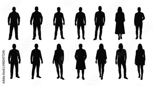 Silhouettes of diverse individuals isolated on white background, Vector