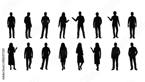 Silhouettes of various people isolated on white background, Vector