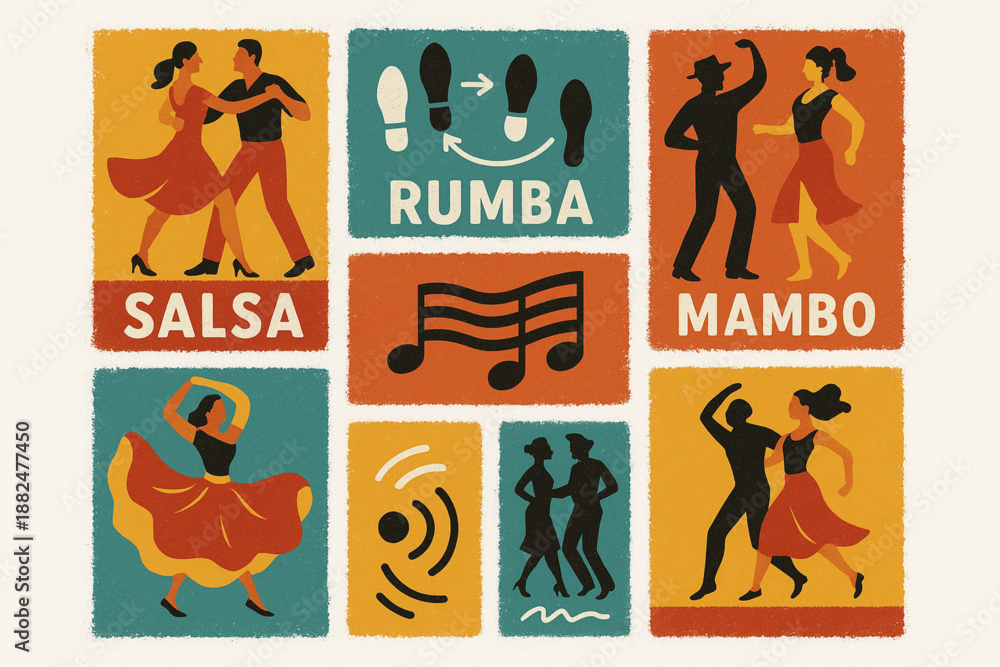 Fototapeta premium Cuban Dance Icon Set Flat Vector Illustration