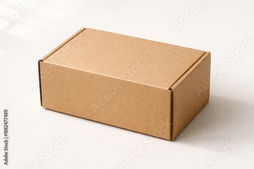 Simple Brown Cardboard Box for Packaging and Shipping with Plain Surface on Light Background