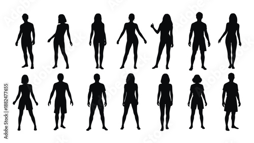 Collection of silhouetted human figures isolated on white background, Vector