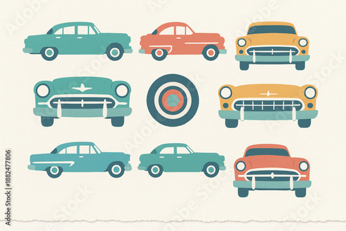 Cuban Classic Car Icon Set Flat Vector Illustration