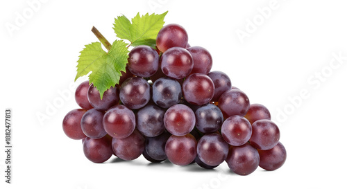 A cluster of dark purple grapes with a green leaf on a png transparent