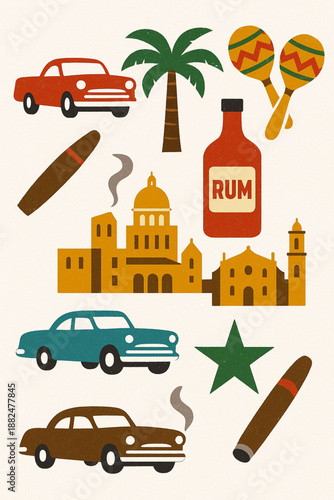 Cuban Culture Icon Set Flat Vector Illustration