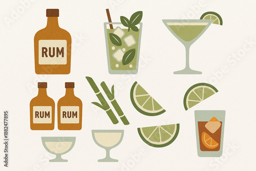 Cuban Drinks and Rum Culture Icon Set Vector Illustration