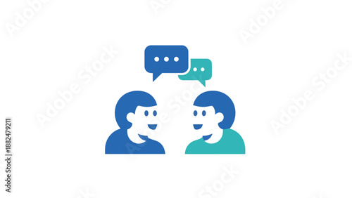 Two people engaged in conversation with speech bubbles above their heads.
