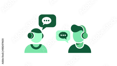 Two people with headsets engaged in a conversation.