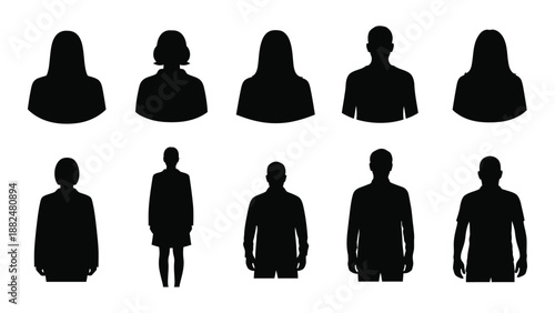 Silhouettes of diverse people isolated on white background, Vector