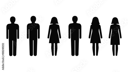 Silhouettes of diverse individuals isolated on white background, Vector
