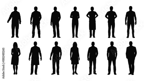 Silhouettes of various people isolated on white background, Vector