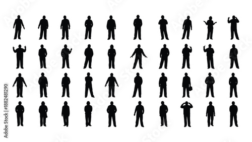 Collection of silhouetted human figures isolated on white background, Vector