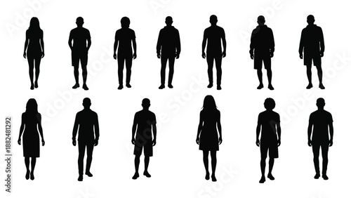 Silhouettes of various people isolated on white background, Vector