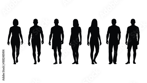 Silhouettes of diverse individuals isolated on white background, Vector