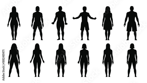 Collection of silhouetted human figures isolated on white background, Vector