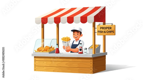 Street Food Vendor Serving Fried Chicken.