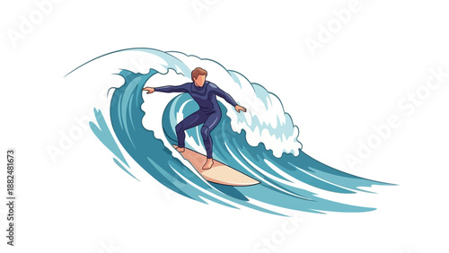 Man surfing on a wave in ocean water sports action scene
