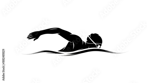 The swimmer glides through the water with arms extended in an athletic motion.