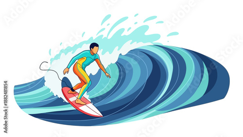 Man surfing on a wave with a surfboard in the ocean water sports action scene
