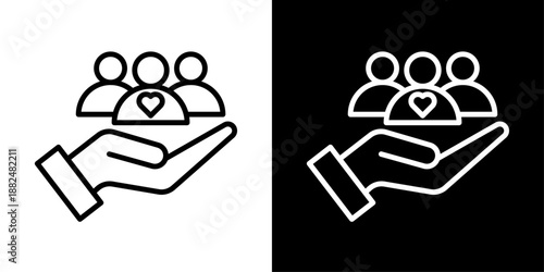 Community help icon representing mutual support, charity, unity, Ramadan values, social care, and humanitarian assistance.