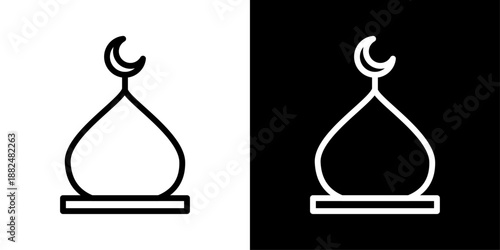 Dome mosque icon representing Islamic architecture, place of worship, Ramadan prayers, faith, spirituality, and Muslim culture.