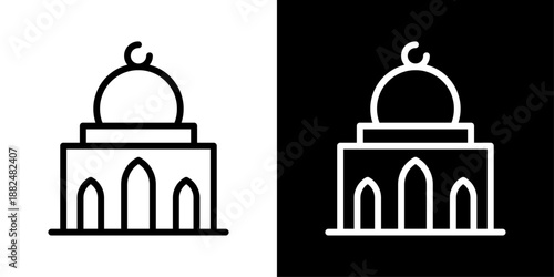 Mosque icon representing Islamic worship place, Ramadan prayers, faith, spirituality, religious architecture, and Muslim community.