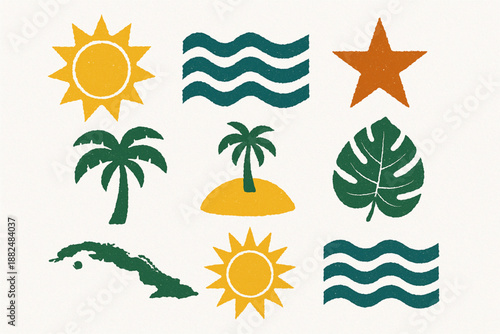 Cuban Caribbean Symbol Icon Set Flat Vector Illustration
