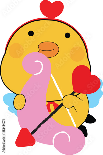 Cupid Chick Holding Bow and Arrow