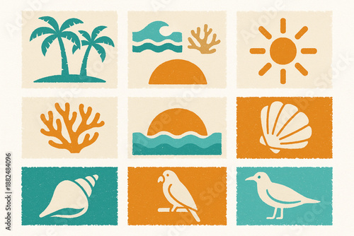 Cuban Beach and Nature Icon Set Flat Vector Illustration