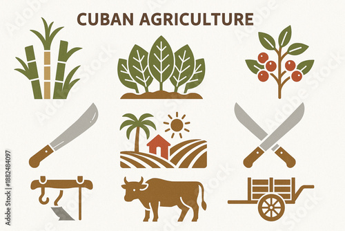 Cuban Agriculture Icon Set Flat Vector Illustration