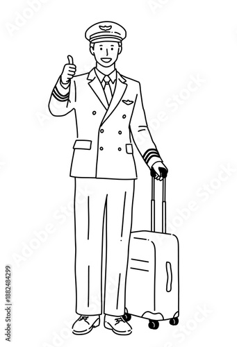 職業シリーズ　パイロット　全身　正面　モノクロ