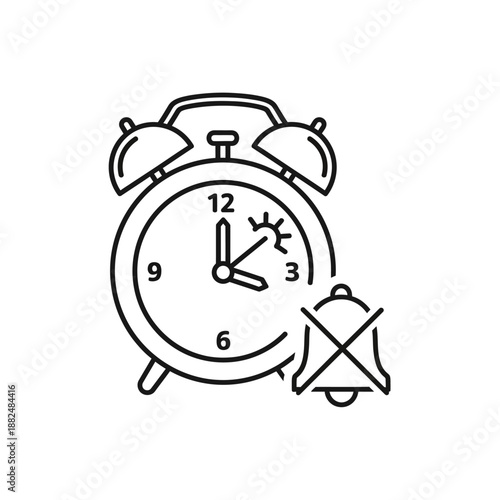 Alarm Clock Silent Mode Outline Icon. Time Management and Schedule with Notification Disabled Symbol.