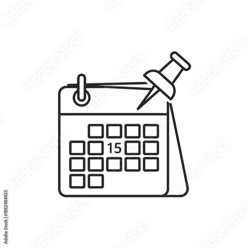 Scheduling Calendar with Pushpin Line Icon. Deadline, Event Planning, and Reminder Outline Symbol.