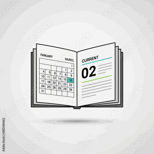 Open Planner Book Icon: Calendar and Schedule Page. Time Management, Agenda, and Productivity Outline Vector Illustration