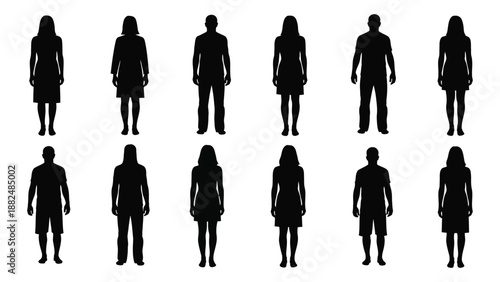 Silhouettes of various people isolated on white background, Vector