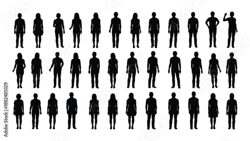 Collection of silhouetted human figures isolated on white background, Vector