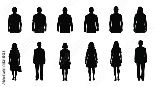 Silhouettes of diverse individuals isolated on white background, Vector