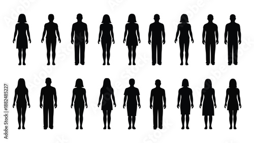 Silhouettes of various figures isolated on white background, Vector