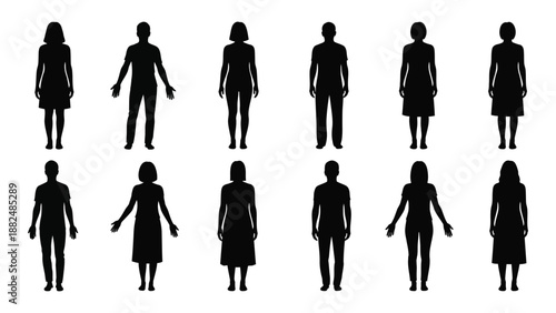 Silhouettes of various figures isolated on white background, Vector