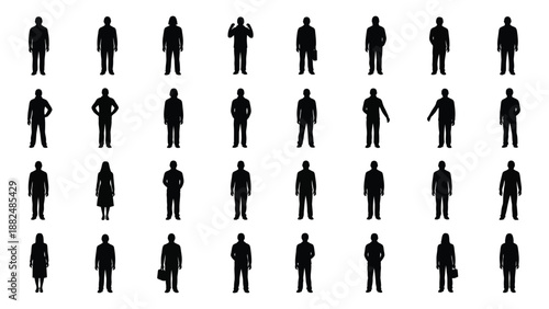 Collection of silhouetted human figures isolated on white background, Vector