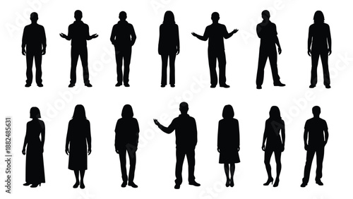 Silhouettes of various people isolated on white background, Vector