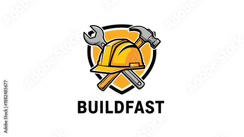BuildFast construction logo with hard hat and tools for building and renovation services.