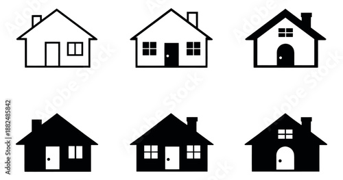 Modern house icon set featuring outline and solid home symbols for property and housing design