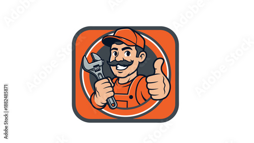 Friendly Mechanic Mascot with Wrench and Thumbs Up.
